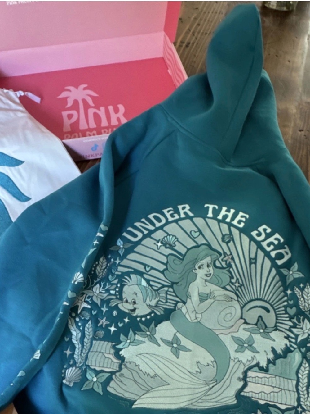 RARE Pink Palm Puff "Under the Sea" Hoodie Blue Disney Mermaid Small NEW IN BOX